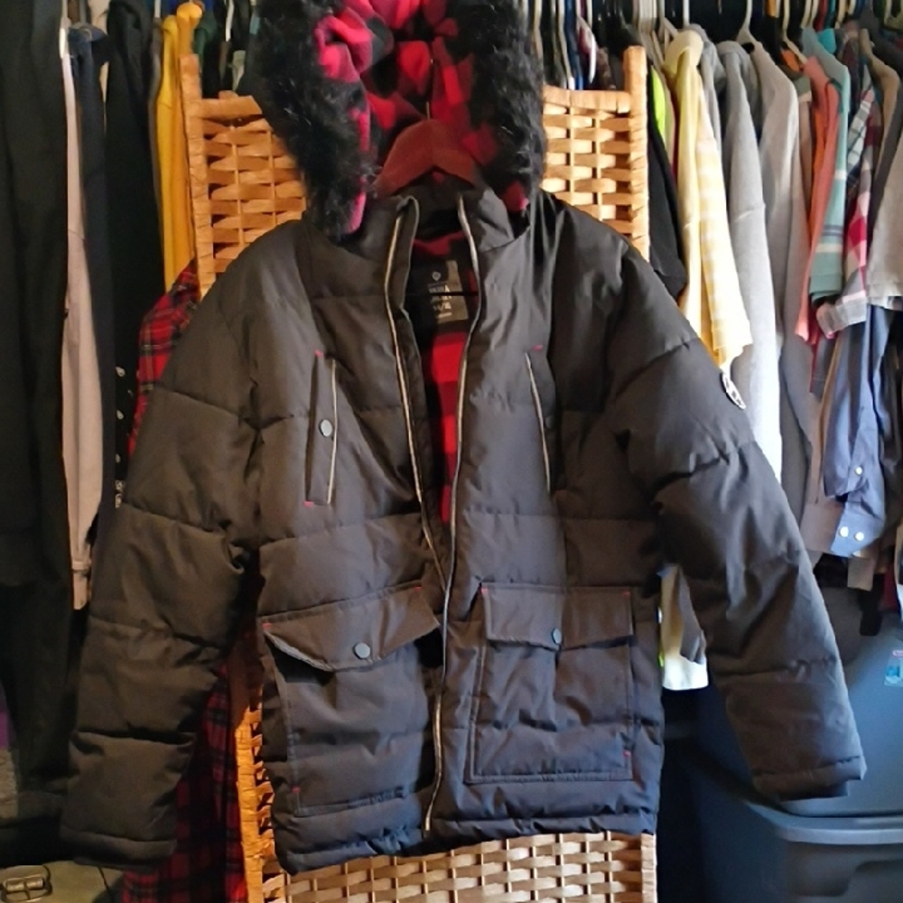 Kids Black Puffer Jacket with Fur Hood